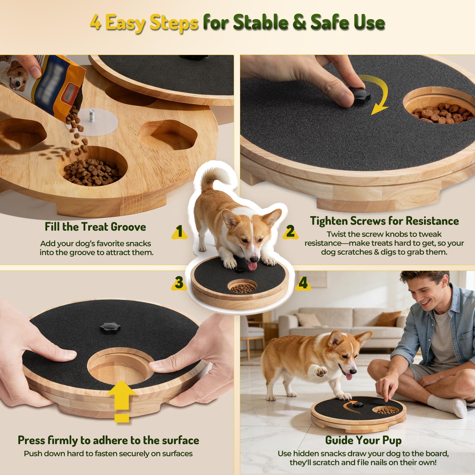 Dog Nail Scratch Board With Treat Box For Claw Care Interactive Nail File Toy For Stress-Free Grooming, Wooden, Adjustable Tension, Suitable For Dogs Of Multiple Sizes, Black