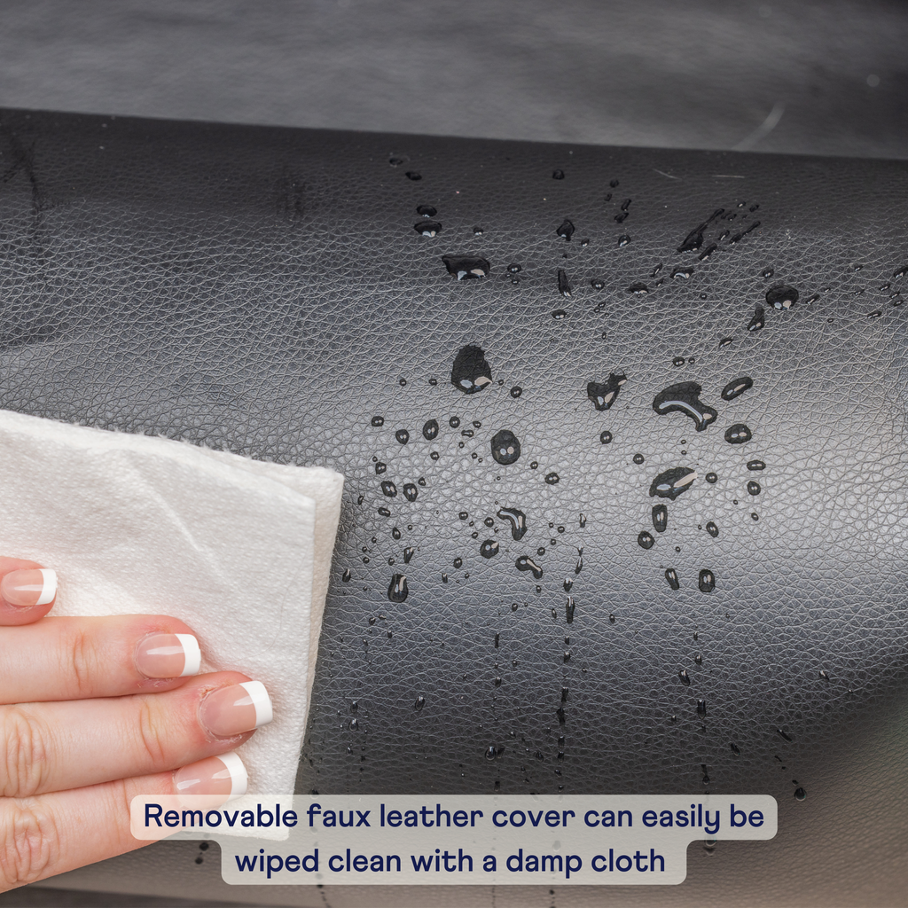 PupProtector™ Faux Cool-to-Touch Vegan Leather Memory Foam Dog Car Bed -  Black