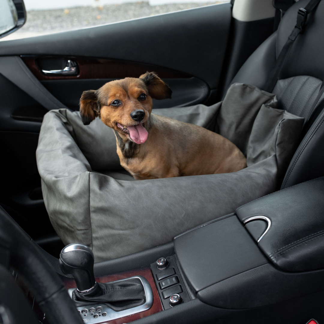 PupProtector™ Faux Cool-to-Touch Vegan Leather Memory Foam Dog Car Bed - Slate Gray