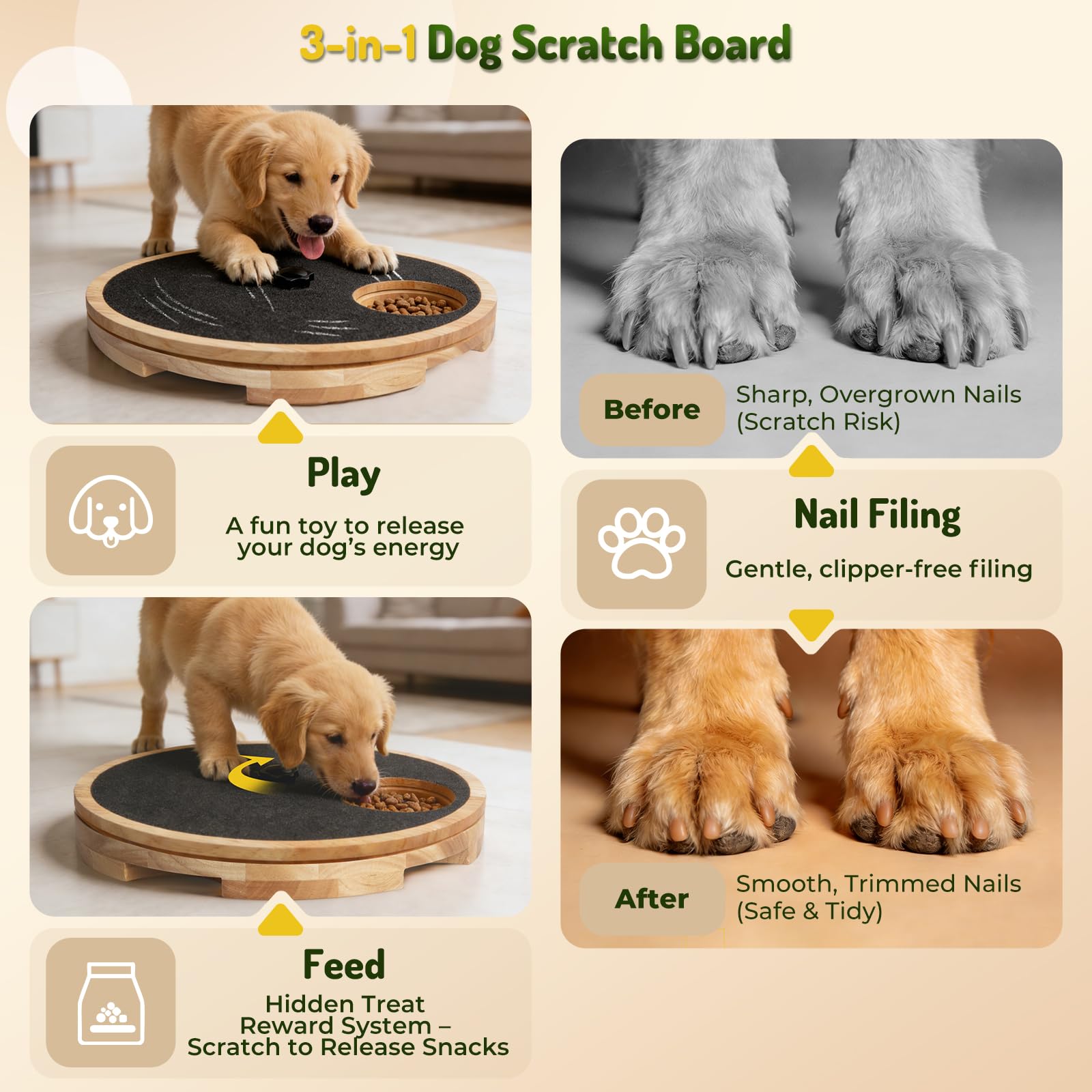 Dog Nail Scratch Board With Treat Box For Claw Care Interactive Nail File Toy For Stress-Free Grooming, Wooden, Adjustable Tension, Suitable For Dogs Of Multiple Sizes, Black