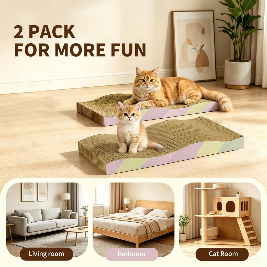 Cat Scratching Board 2-Pack, Reversible Cat Scratcher Pad, Large Odor-free,Double-sided Use,Wave Shape,Sturdy,Extra Large,2 Count,cat Toys