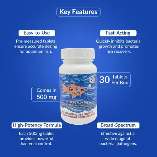 Fish Cipro 500mg Tablets for Aquarium Fish – 30 Count – Water Care Support