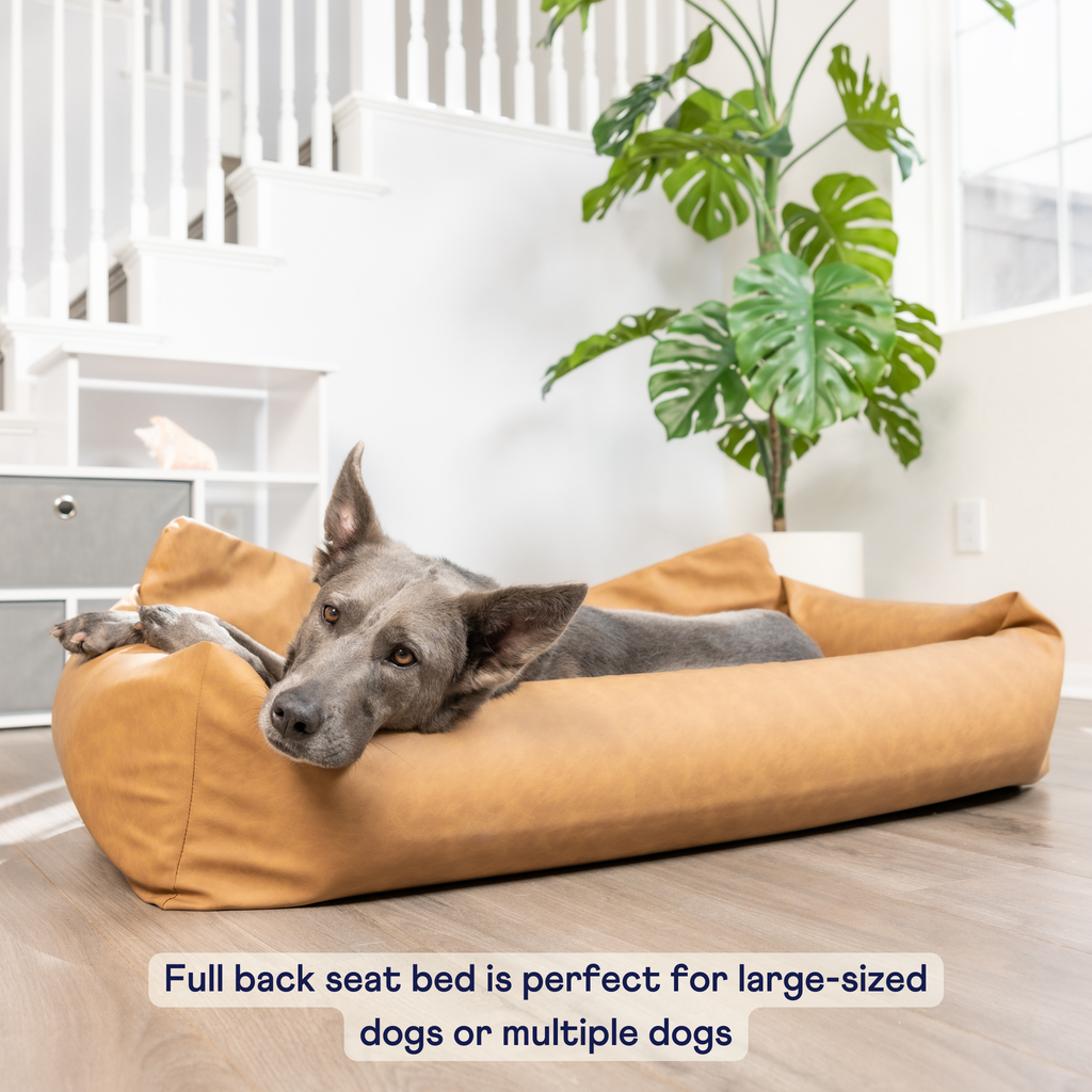 PupProtector™ Faux Cool-to-Touch Vegan Leather Memory Foam Dog Car Bed - Camel