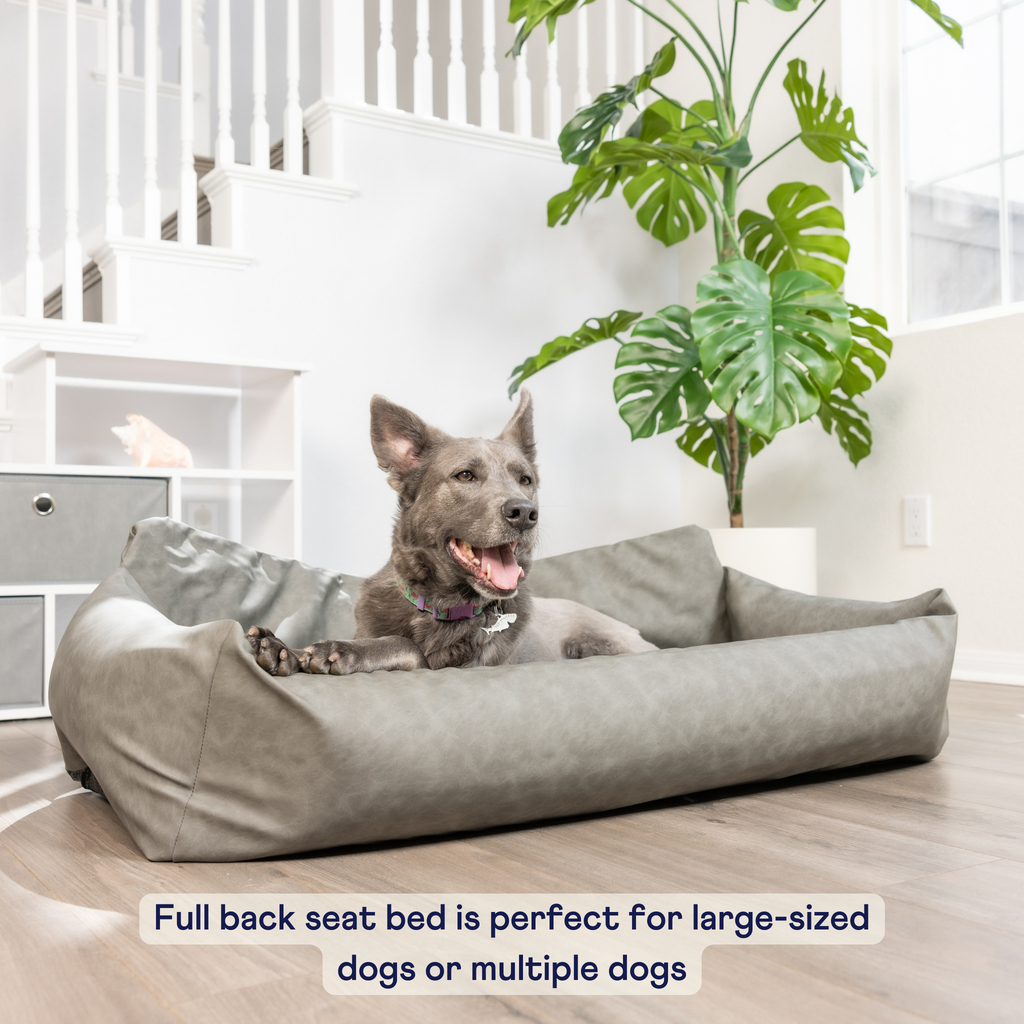 PupProtector™ Faux Cool-to-Touch Vegan Leather Memory Foam Dog Car Bed - Slate Gray