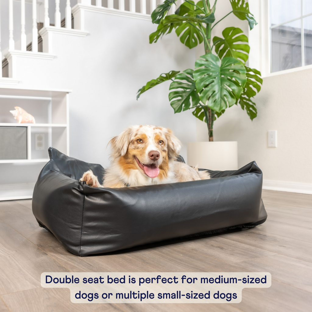 PupProtector™ Faux Cool-to-Touch Vegan Leather Memory Foam Dog Car Bed -  Black
