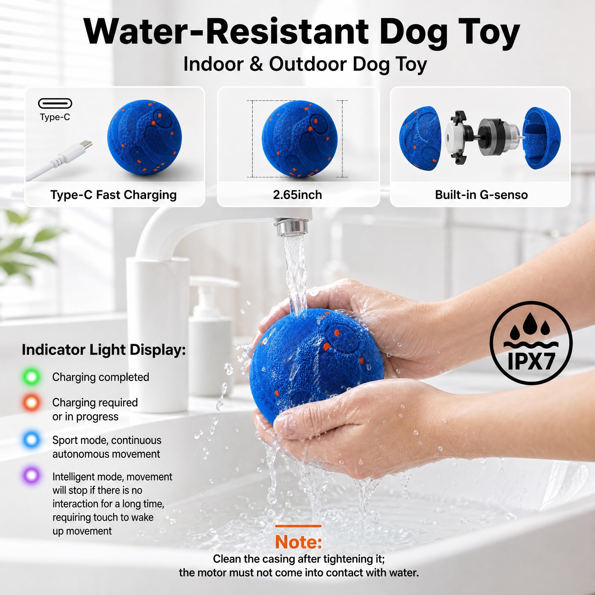 Interactive Dog Toy Ball,Automatic Interactive Dog Ball- Self Moving Toy For Small Medium  Motion Activated, Durable ChewProof ETPU Material, USB Rechargeable, Relieves Boredom