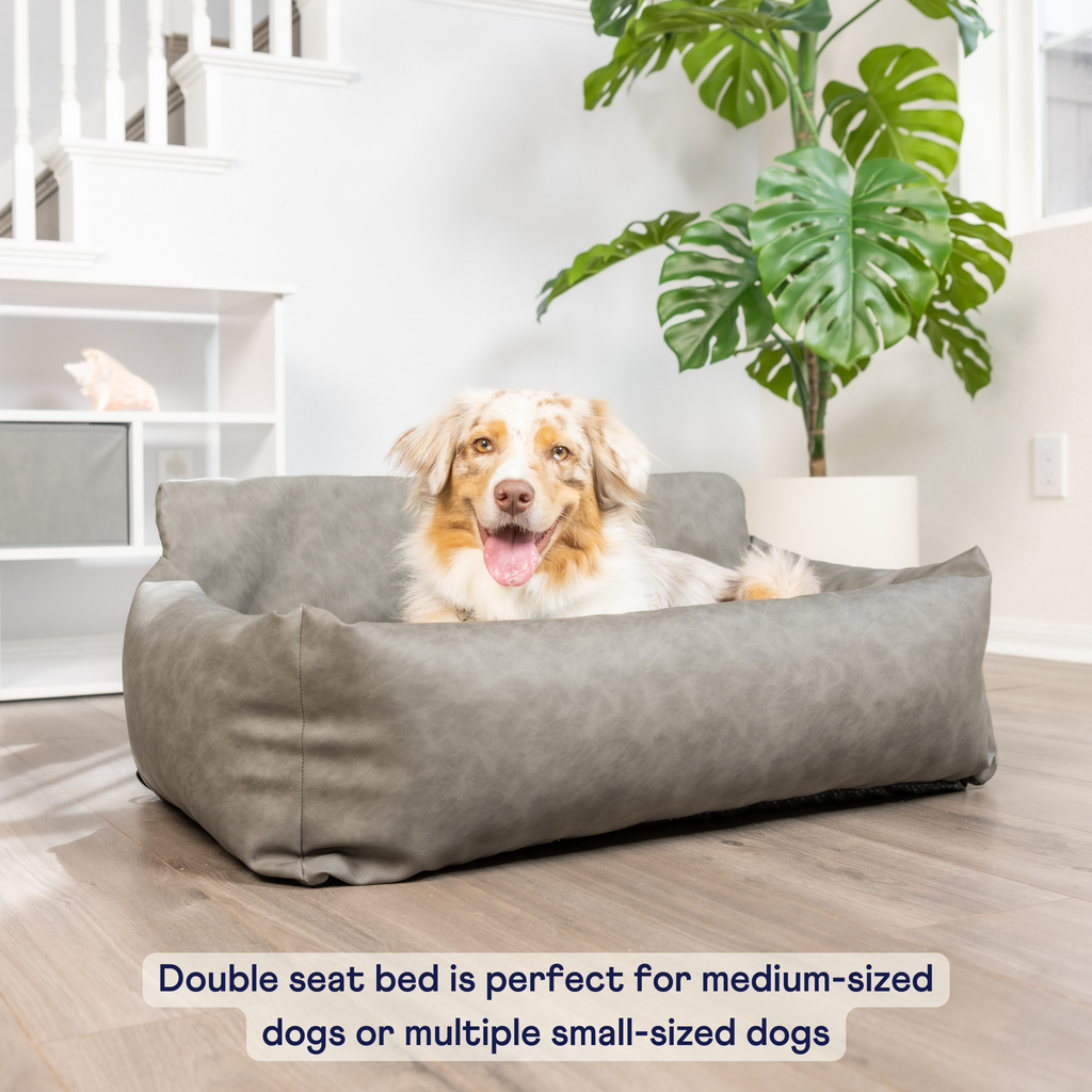 PupProtector™ Faux Cool-to-Touch Vegan Leather Memory Foam Dog Car Bed - Slate Gray