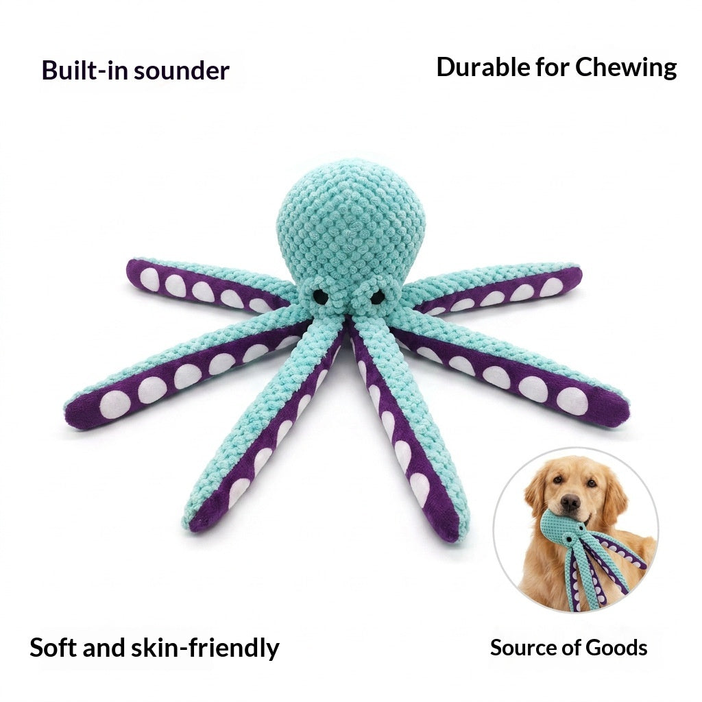 Squeaky Six-Legged Octopus Plush Chew Toy For Cats & Dogs