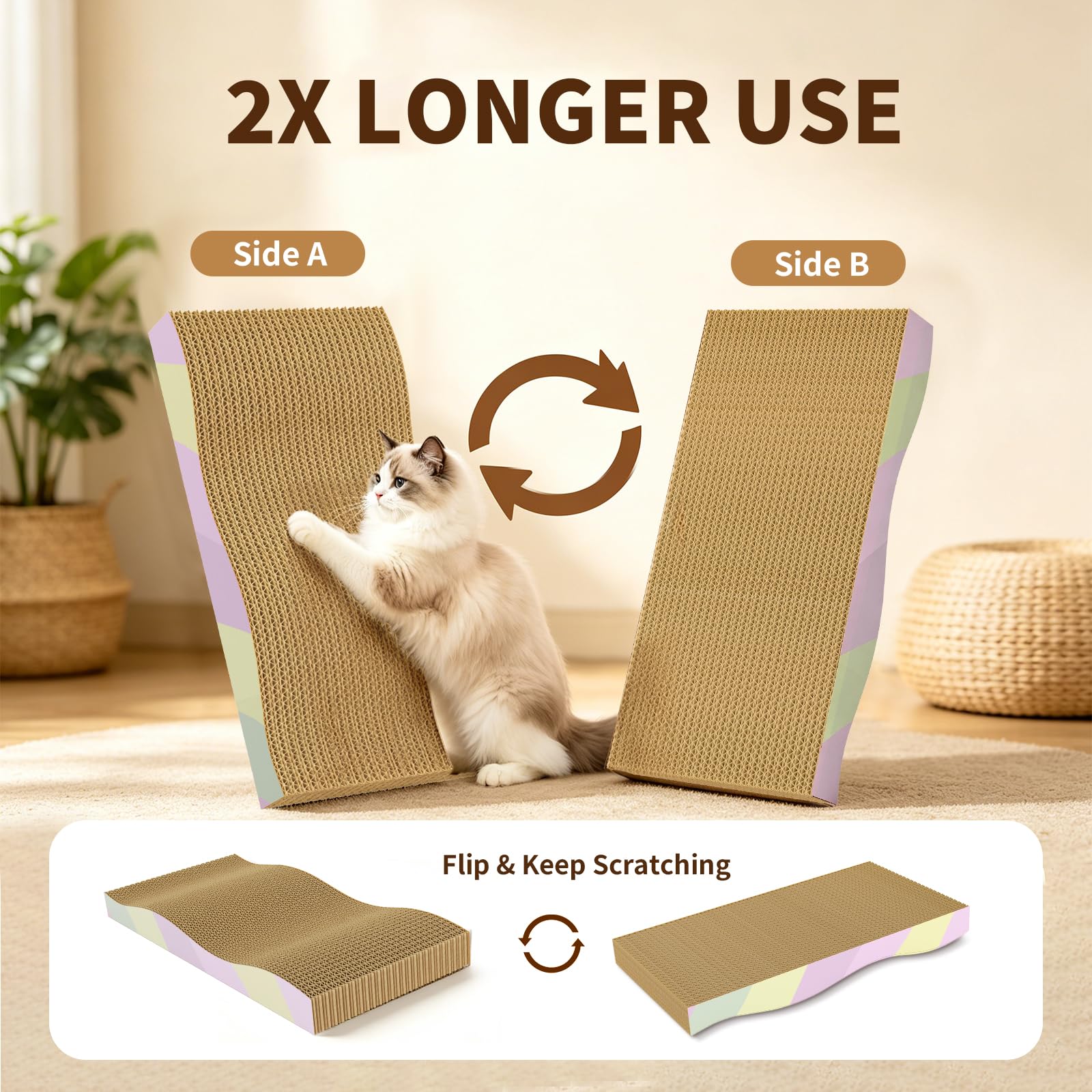 Cat Scratching Board 2-Pack, Reversible Cat Scratcher Pad, Large Odor-free,Double-sided Use,Wave Shape,Sturdy,Extra Large,2 Count,cat Toys