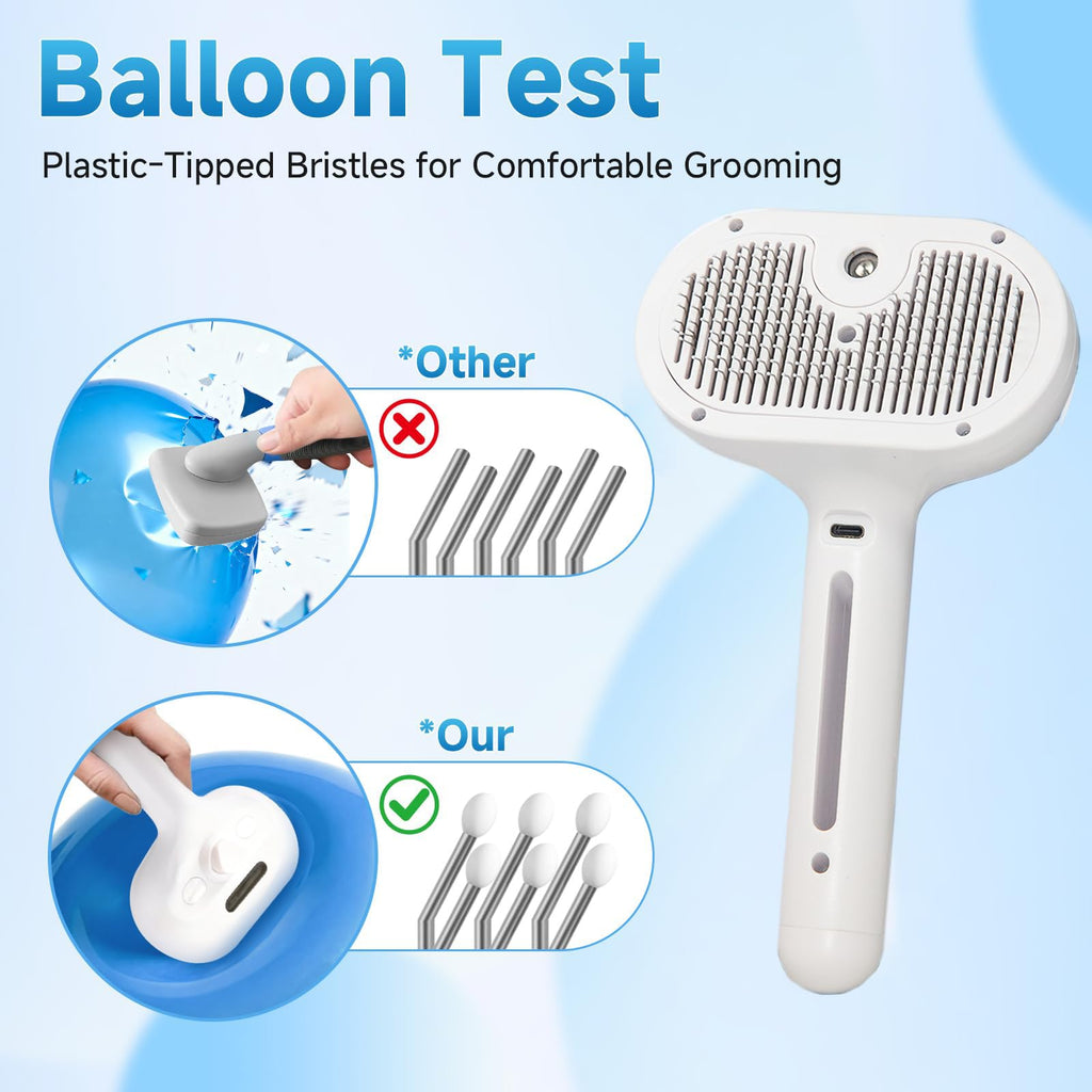 Pet Steam Brush For Cats & Dogs, Cool Mist Self-Cleaning Comb, White Cool Mist Pet Brush With Self-cleaning Hair Release, Stainless Steel Bristles And Grooming Essence For Cats And Dogs