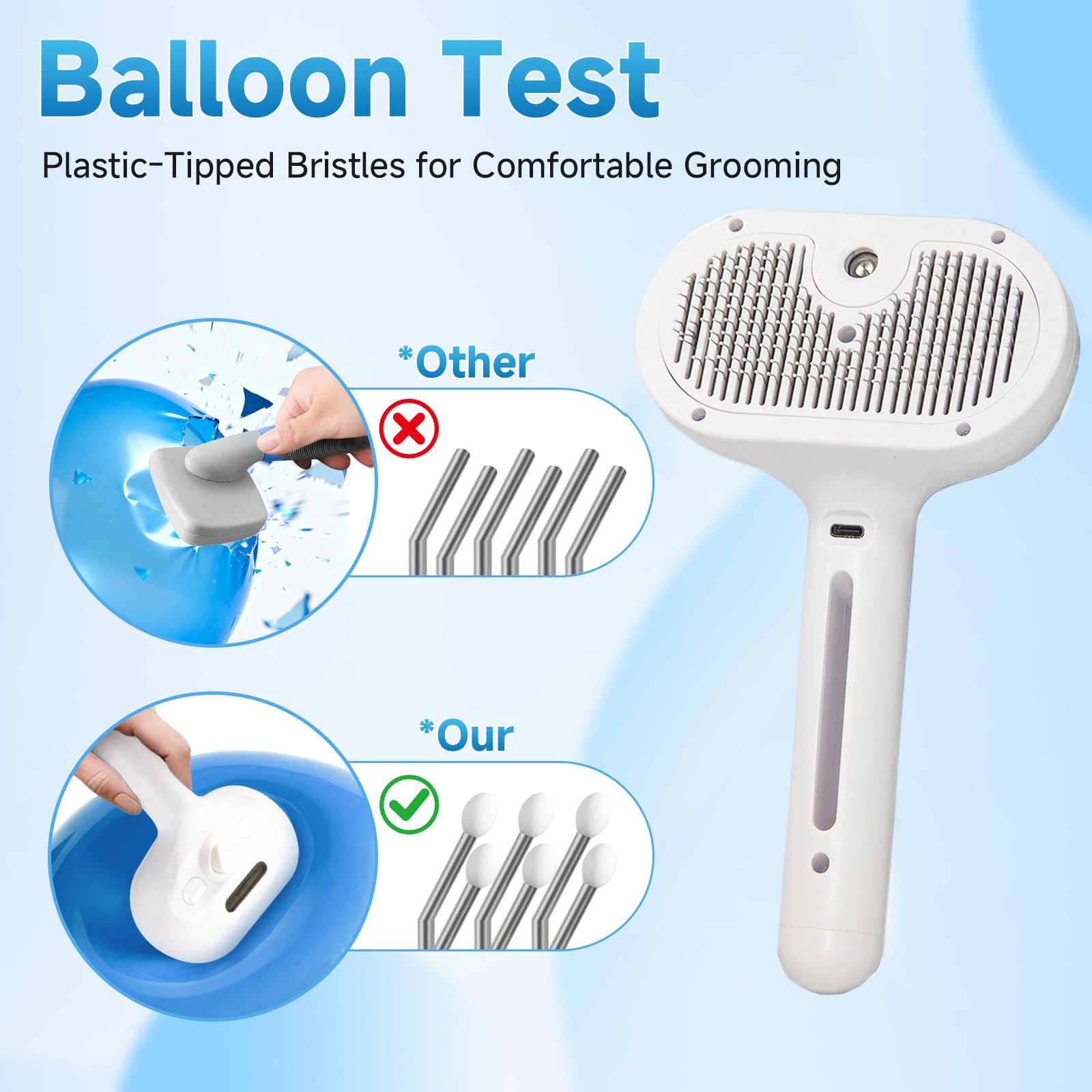 Pet Steam Brush For Cats & Dogs, Cool Mist Self-Cleaning Comb, White Cool Mist Pet Brush With Self-cleaning Hair Release, Stainless Steel Bristles And Grooming Essence For Cats And Dogs