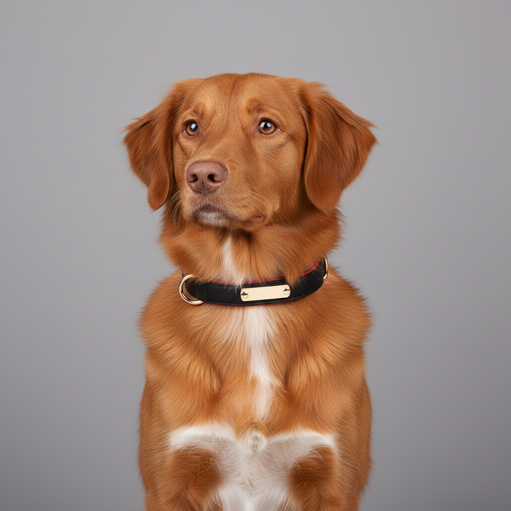 Dual D-Ring PU Leather Dog Collar with Nameplate