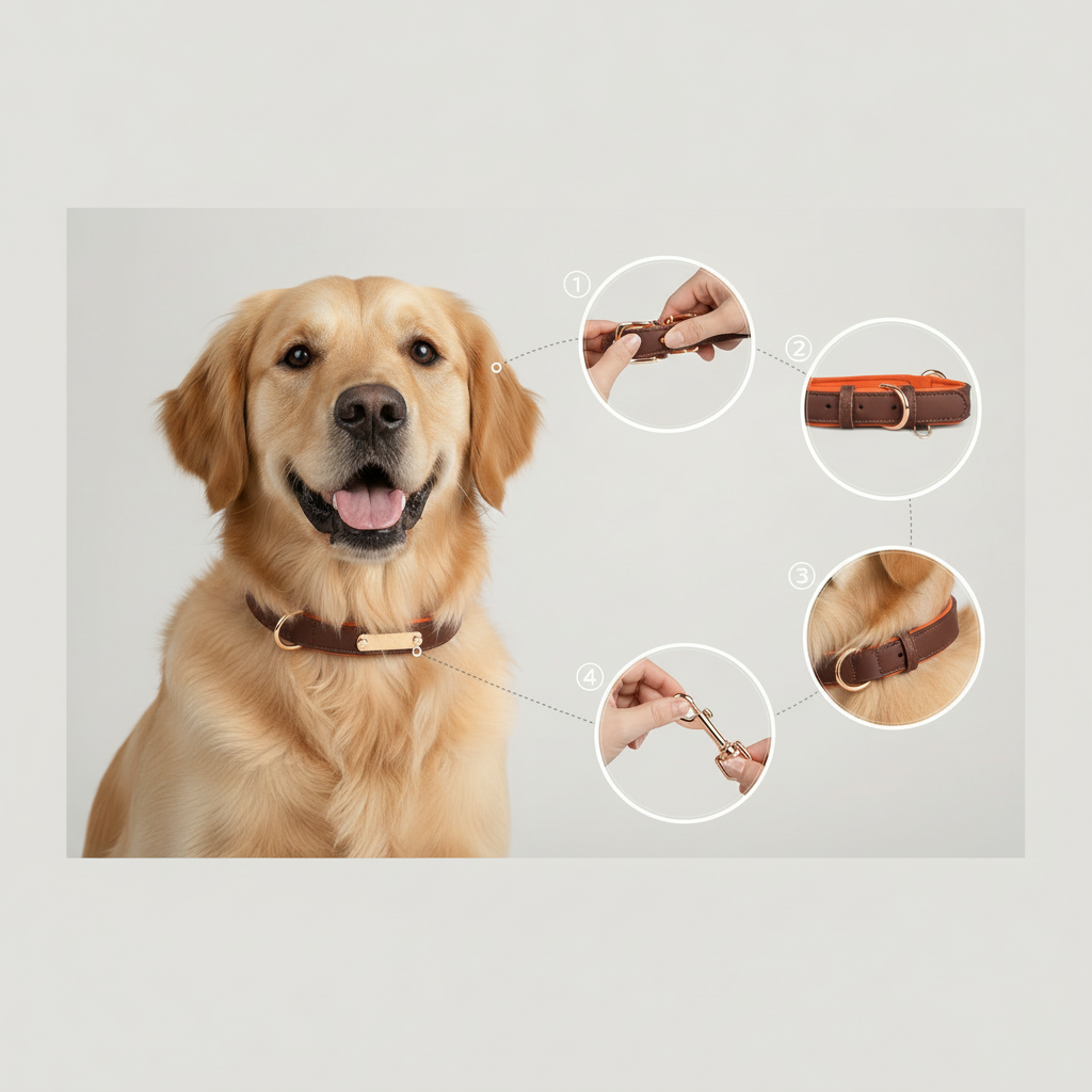 Dual D-Ring PU Leather Dog Collar with Nameplate