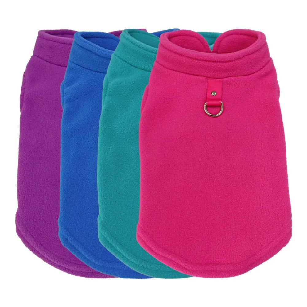 Europe, America, Amazon pet clothes, dog clothes, thickened solid color fleece vest belt, traction pet supplies in stock