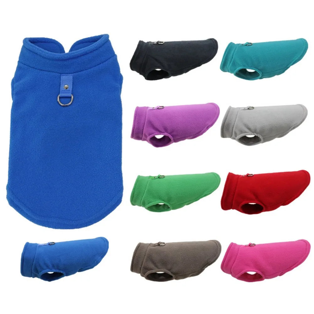 Europe, America, Amazon pet clothes, dog clothes, thickened solid color fleece vest belt, traction pet supplies in stock