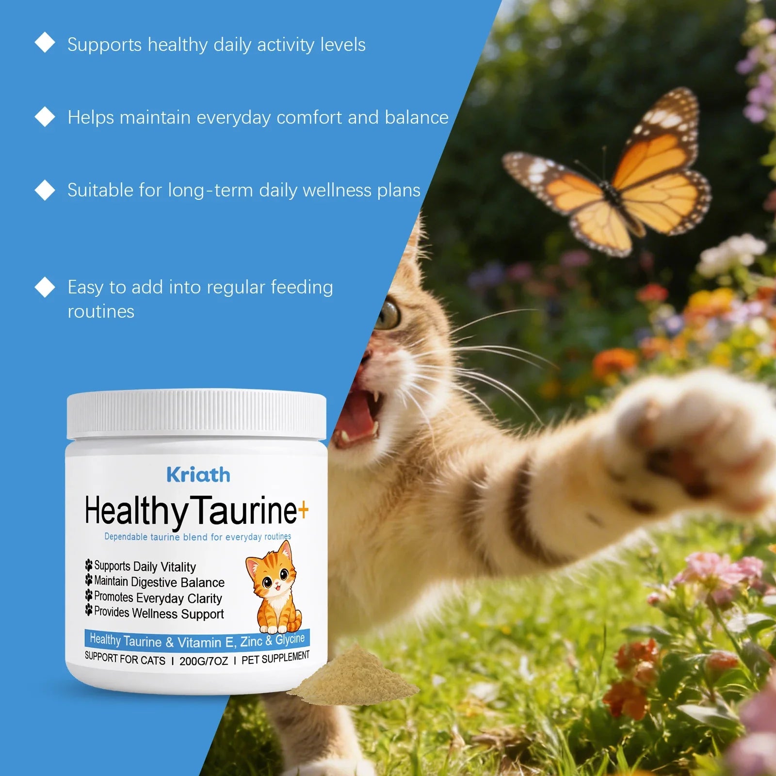 Cat Taurine Supplement Powder, Mild Formula Daily Nutrition Care Powder, Support Kitty Vitality & Wellness
