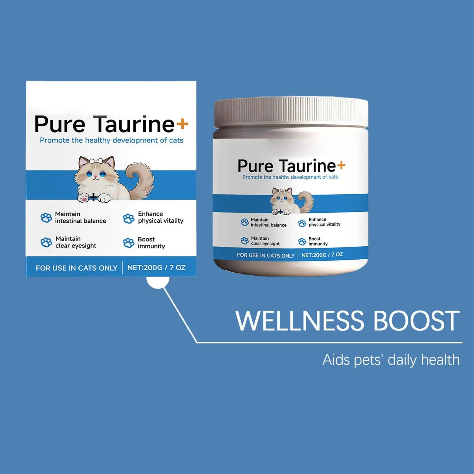 Cats Taurine Powder Support Pet Heart Health and Stability Maintain Pets Vision Gentle Formula Pet Daily Care Nutrition Powder