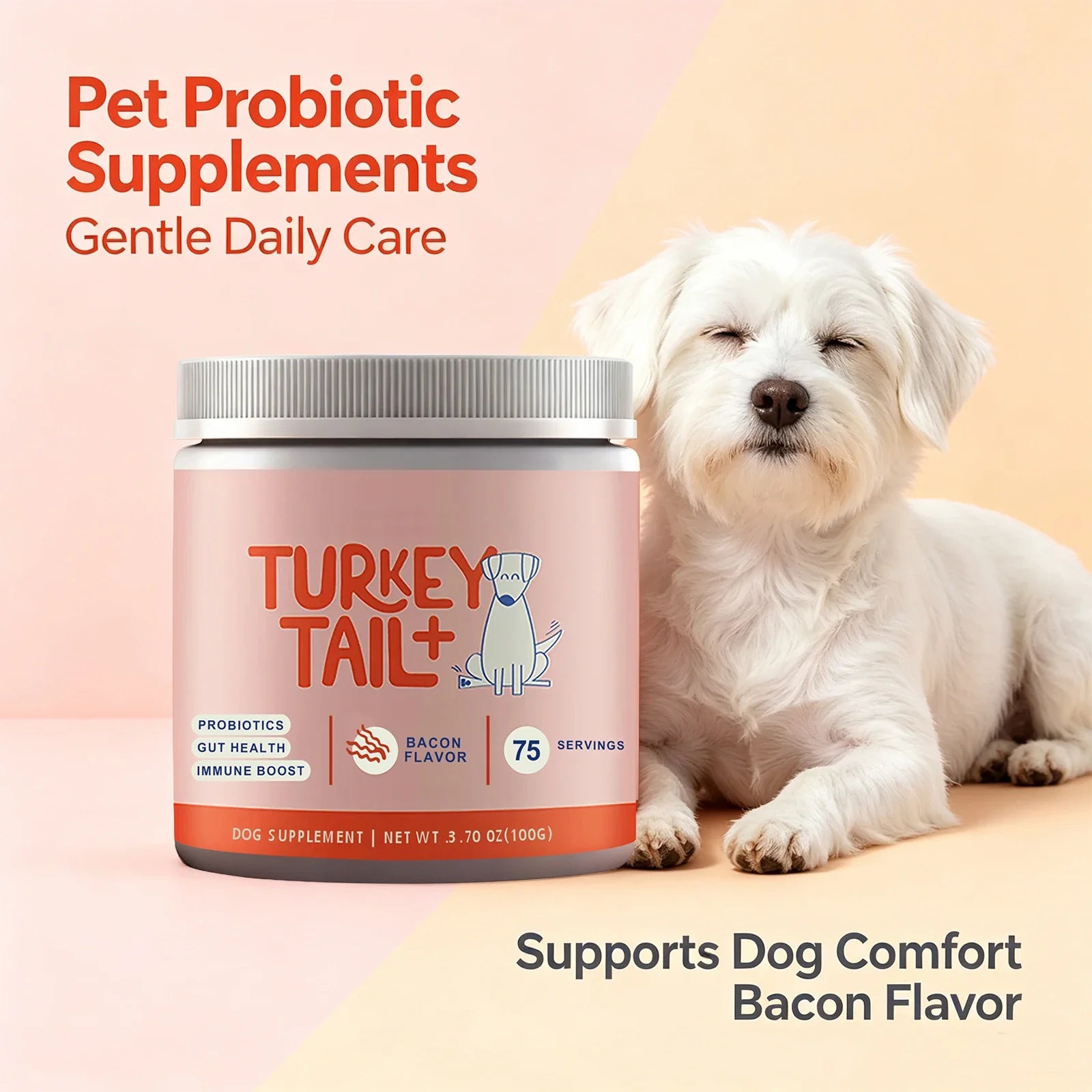 Dog Probiotic Powder Bacon Flavor Support Gut Health Immune Boost Pet Daily Dietary Supplement for Dogs Pet Health Care