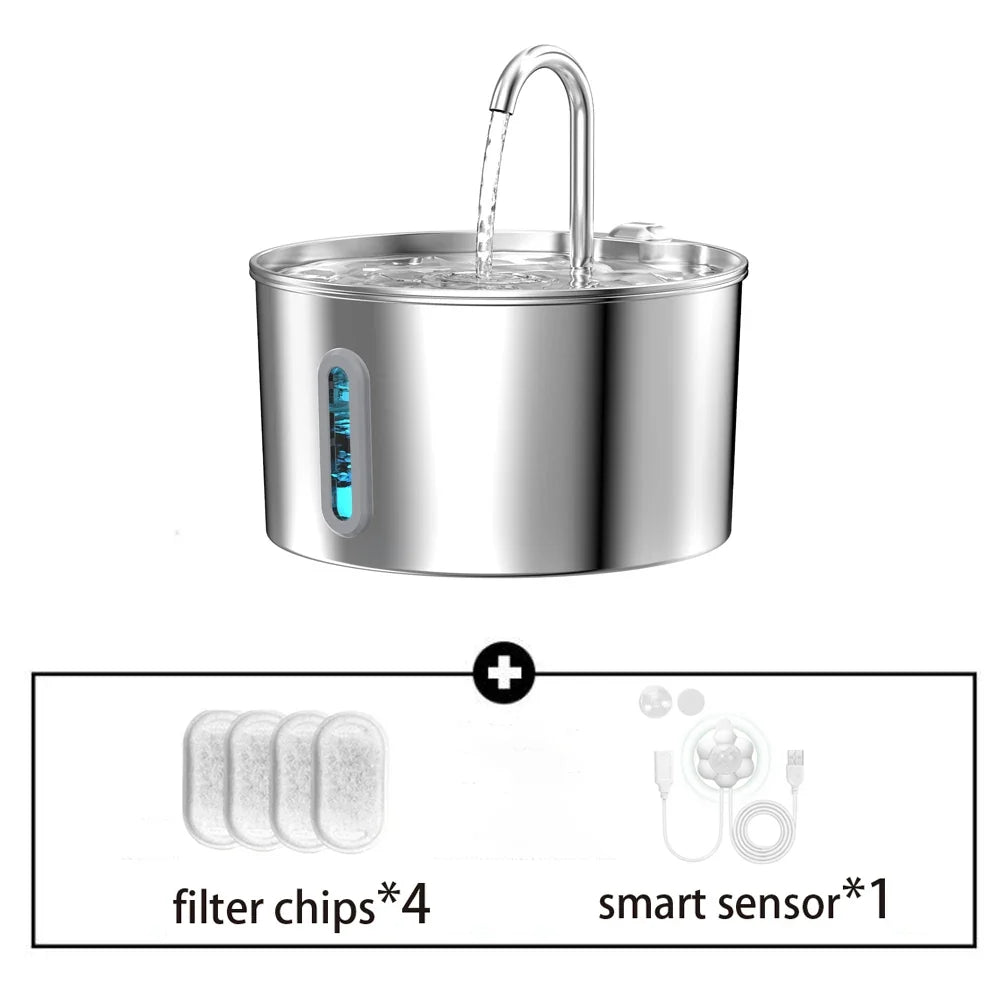 ZYFeeder 2.2L Automatic Water Fountain Stainless Steel Pet Water Feeder Cat/Dog Drink Bowl Water Dispenser Silent With Window