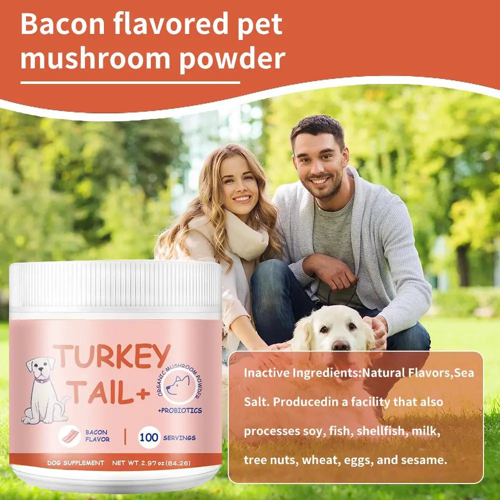 Mushroom Powder for Dogs & Cats Bacon Flavor Pet Immune Support Supplement Natural Gut Health Powder with Sea Salt