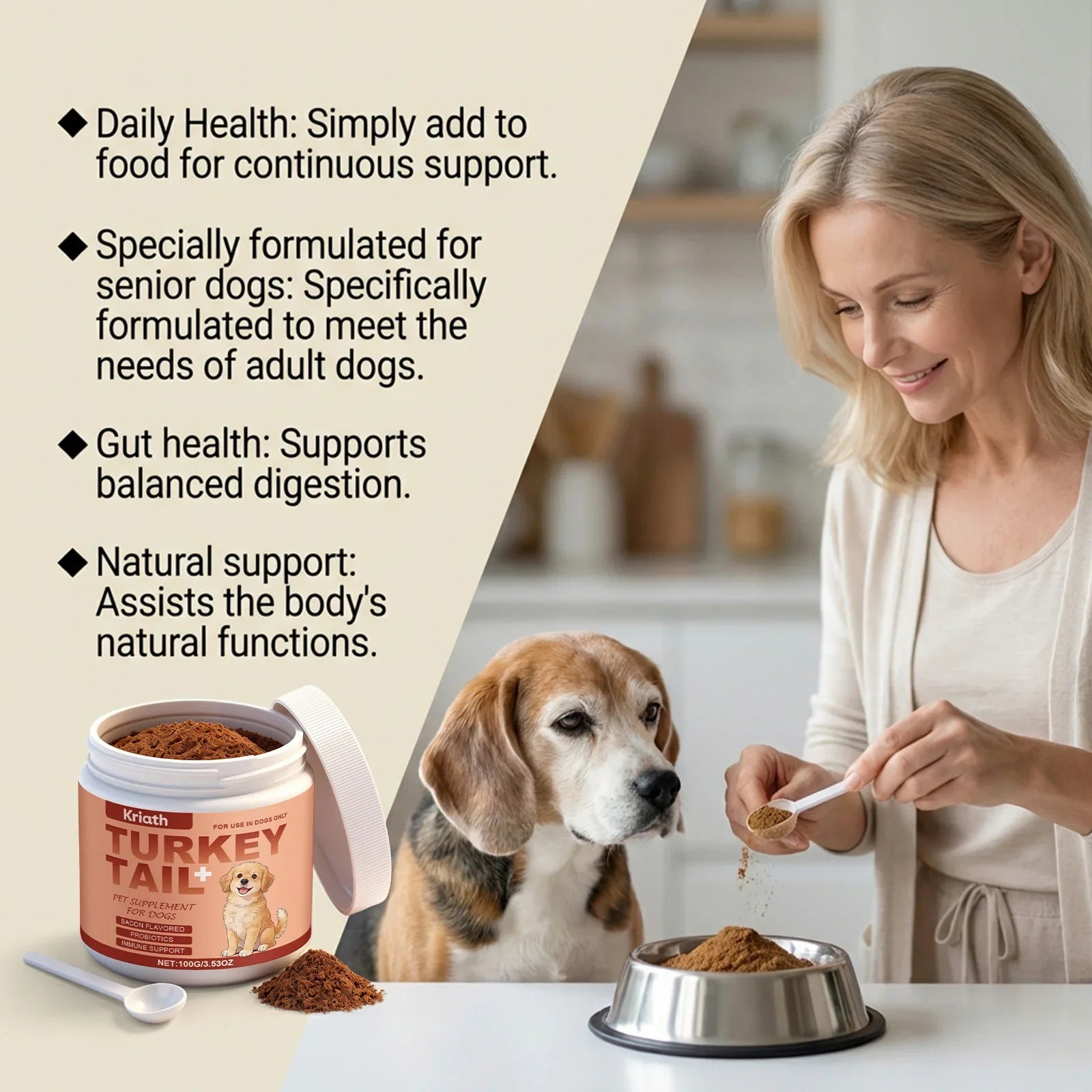 Dog Nutrition Health Supplement Powder Improve Pet Vitality Balance Intestinal Flora Skin Coat Wellness Boost Body Defense 100g