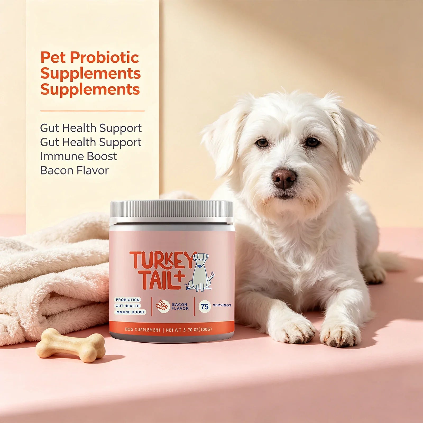 Dog Probiotic Powder Bacon Flavor Support Gut Health Immune Boost Pet Daily Dietary Supplement for Dogs Pet Health Care