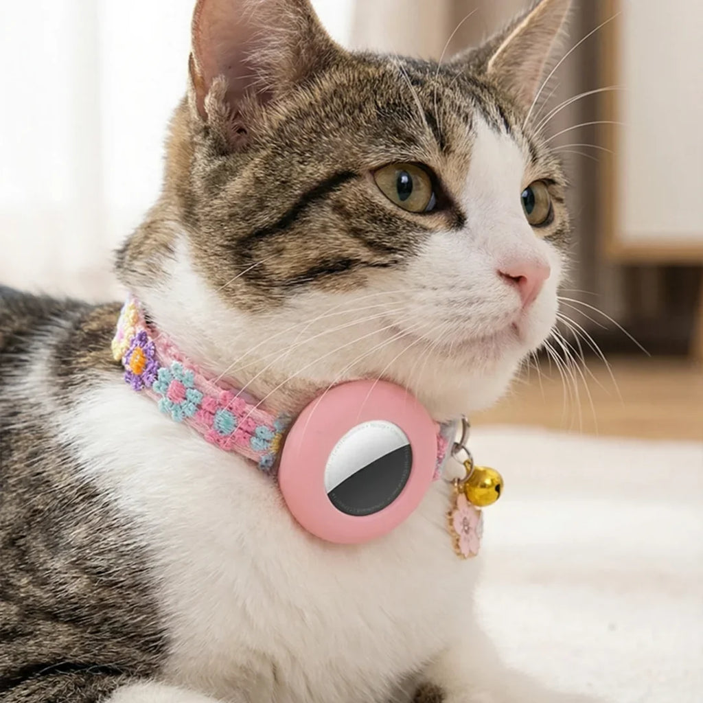 For Airtag Cat Collar with Heart Pendant Girl Cat Cute Flower Positioning Cover Cat Collar Kitten Puppy Rabbit Without Airtag