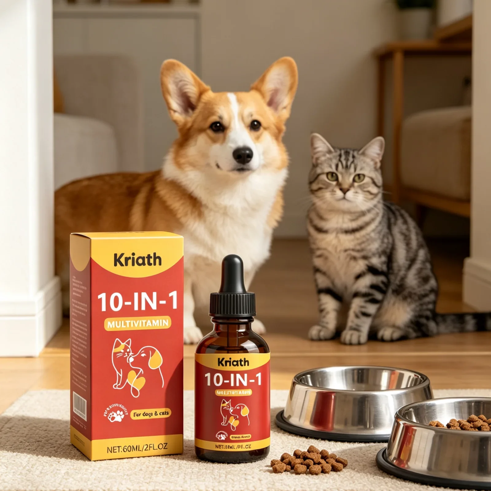 Kriath Pet Multivitamin Supplement Immune Support Improve Digestion Fix Malnutrition Daily Vitality Mild Pet Vitamin Drops 60ml