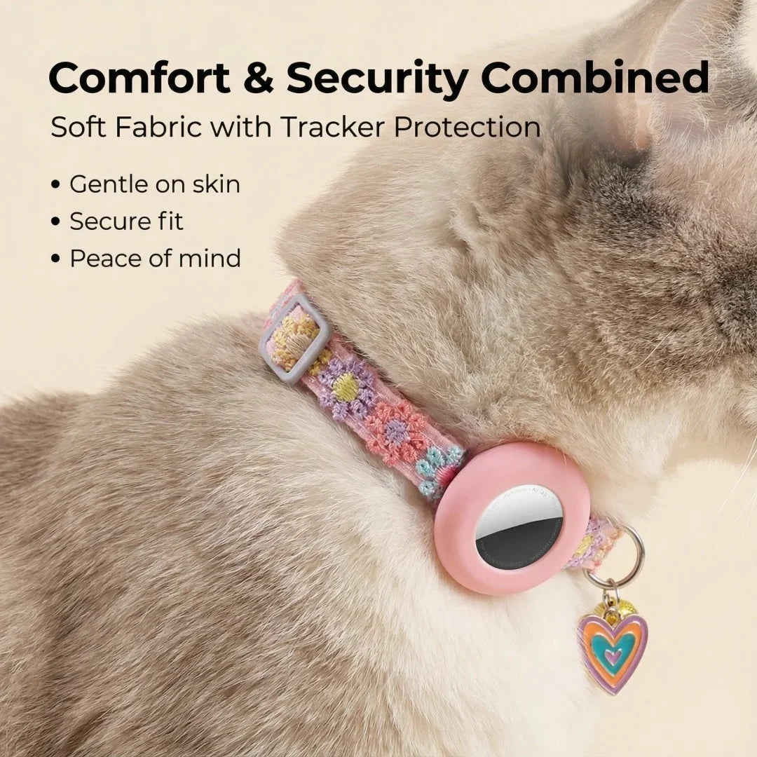 For Airtag Cat Collar with Heart Pendant Girl Cat Cute Flower Positioning Cover Cat Collar Kitten Puppy Rabbit Without Airtag