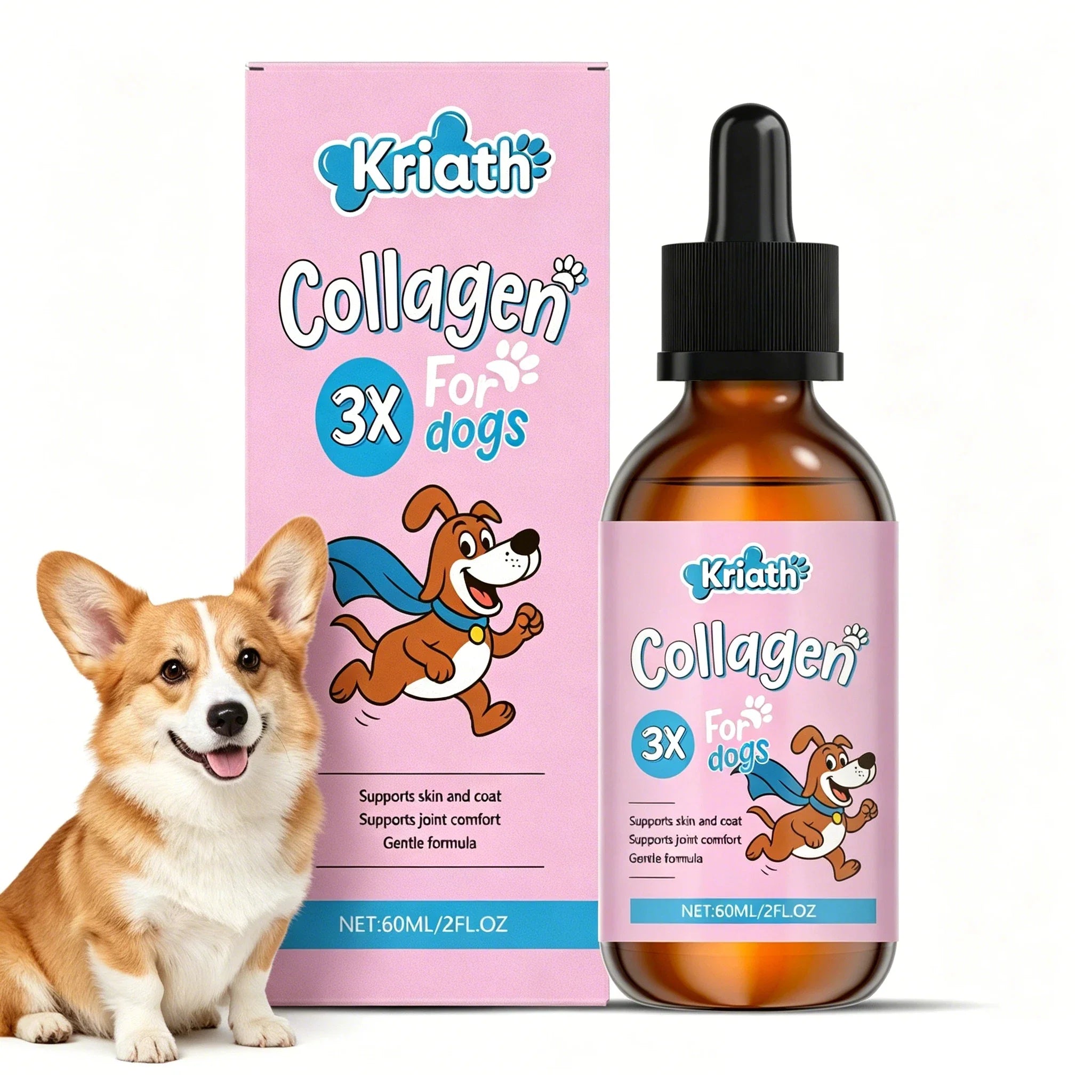 60ml Dog Collagen Drops Support Bone Joint Health Pet Hair Skin Care Dietary Supplement Mild Formula Pet Nutritional Solution