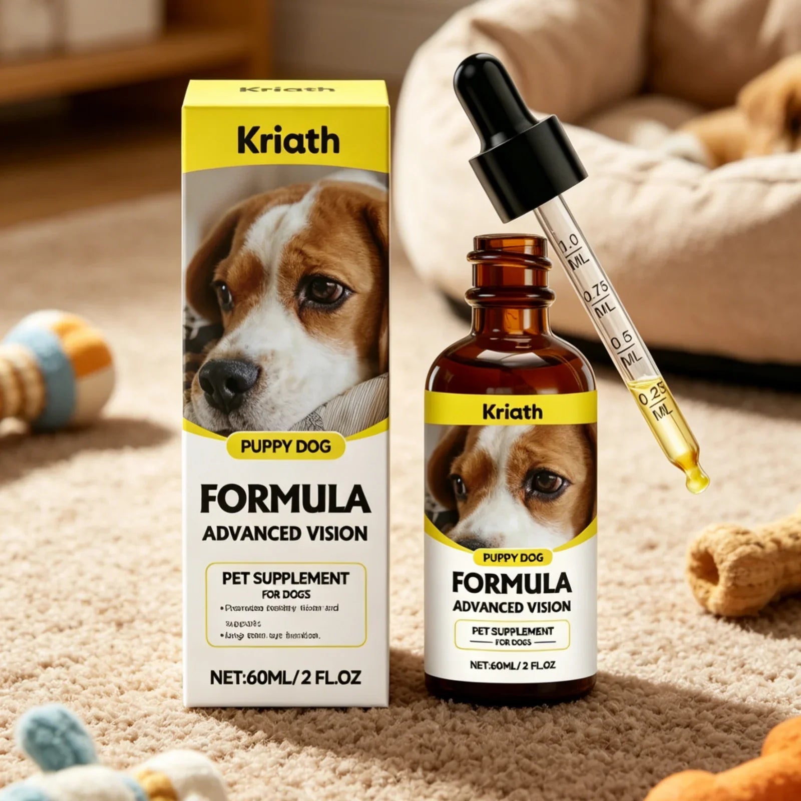 Kriath Dog Eye Supplements Canine Eye Protection Maintain Health Improve Nutrient Absorption Gentle Dog Vision Support Drop 60ml