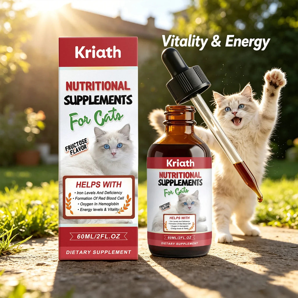 Kriath Cat Nutritional Supplement Drop Boost Energy Vitality & Red Blood Promote Healthy Growth Multivitamin Iron Support Liquid