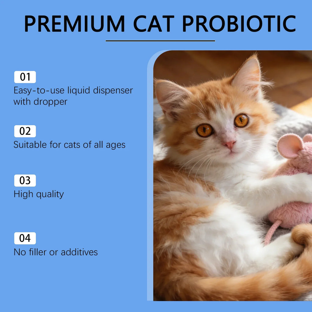 Kriath Cat Probiotic Liquid Drops 30ml Mild Formula Pet Gut Health Supplement Support Intestinal Balance for Cats