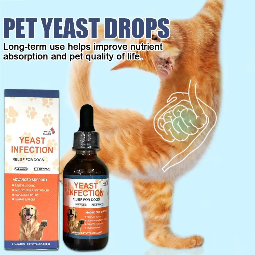Dog Yeast Infection Relief Drops Itch Relief Pet Liquid Supplement Skin Coat Health Ear Eye Care Bacon Flavor 60ml