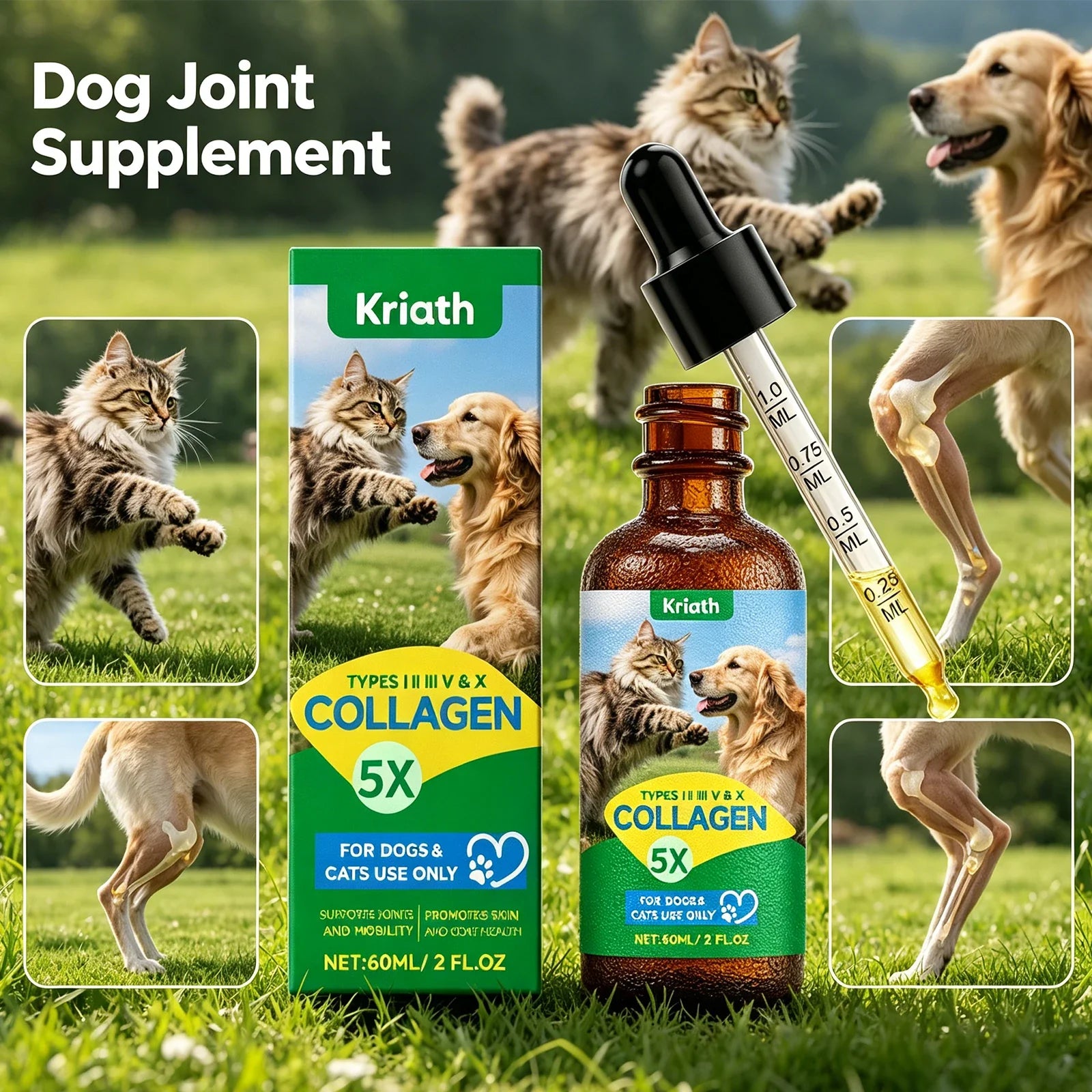 Pet Collagen Drops Joint Care Skin Coat Nourish Gut Digestive Support Immune System Maintenance Liquid Nutrition Supplement 60ml