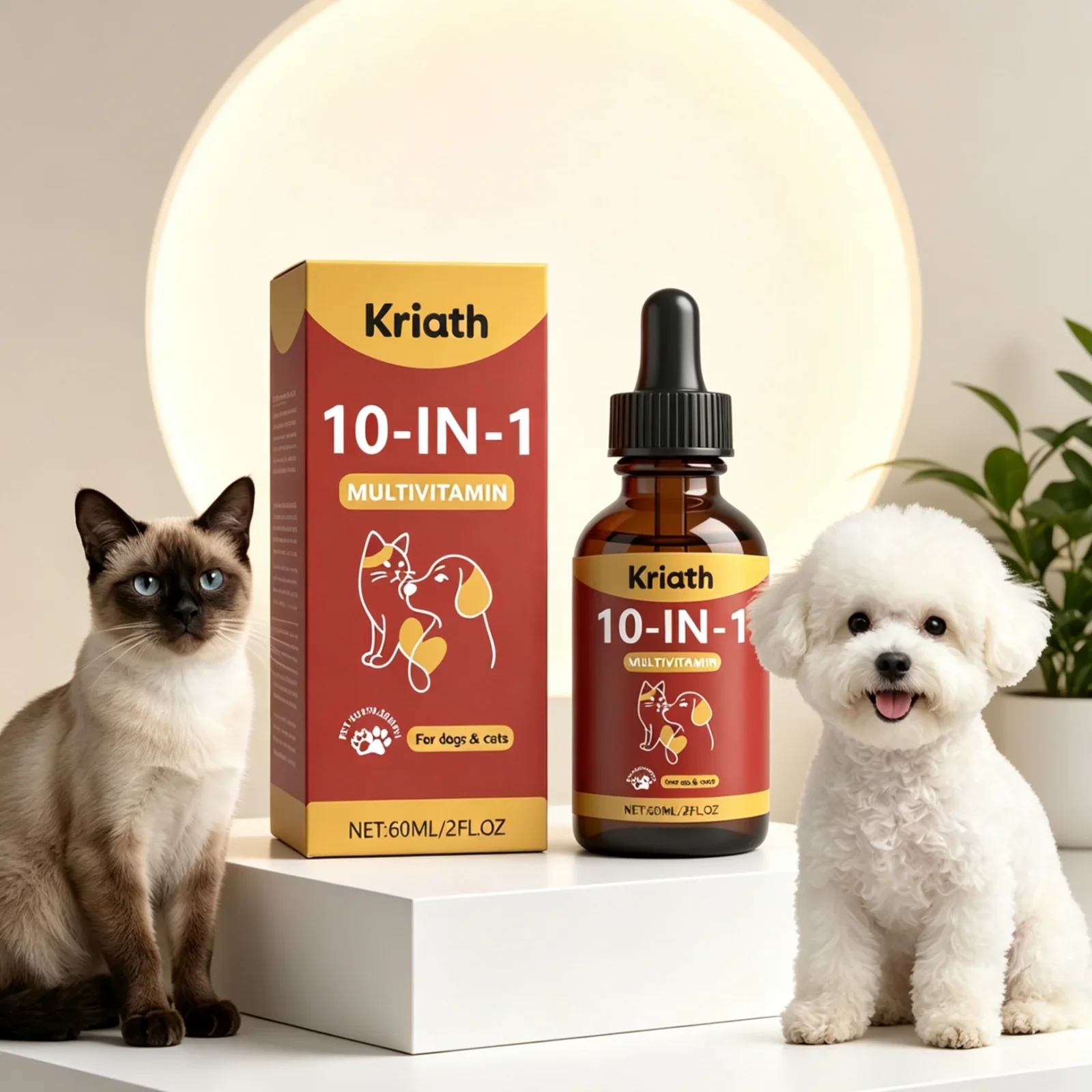 Kriath Pet Multivitamin Supplement Immune Support Improve Digestion Fix Malnutrition Daily Vitality Mild Pet Vitamin Drops 60ml