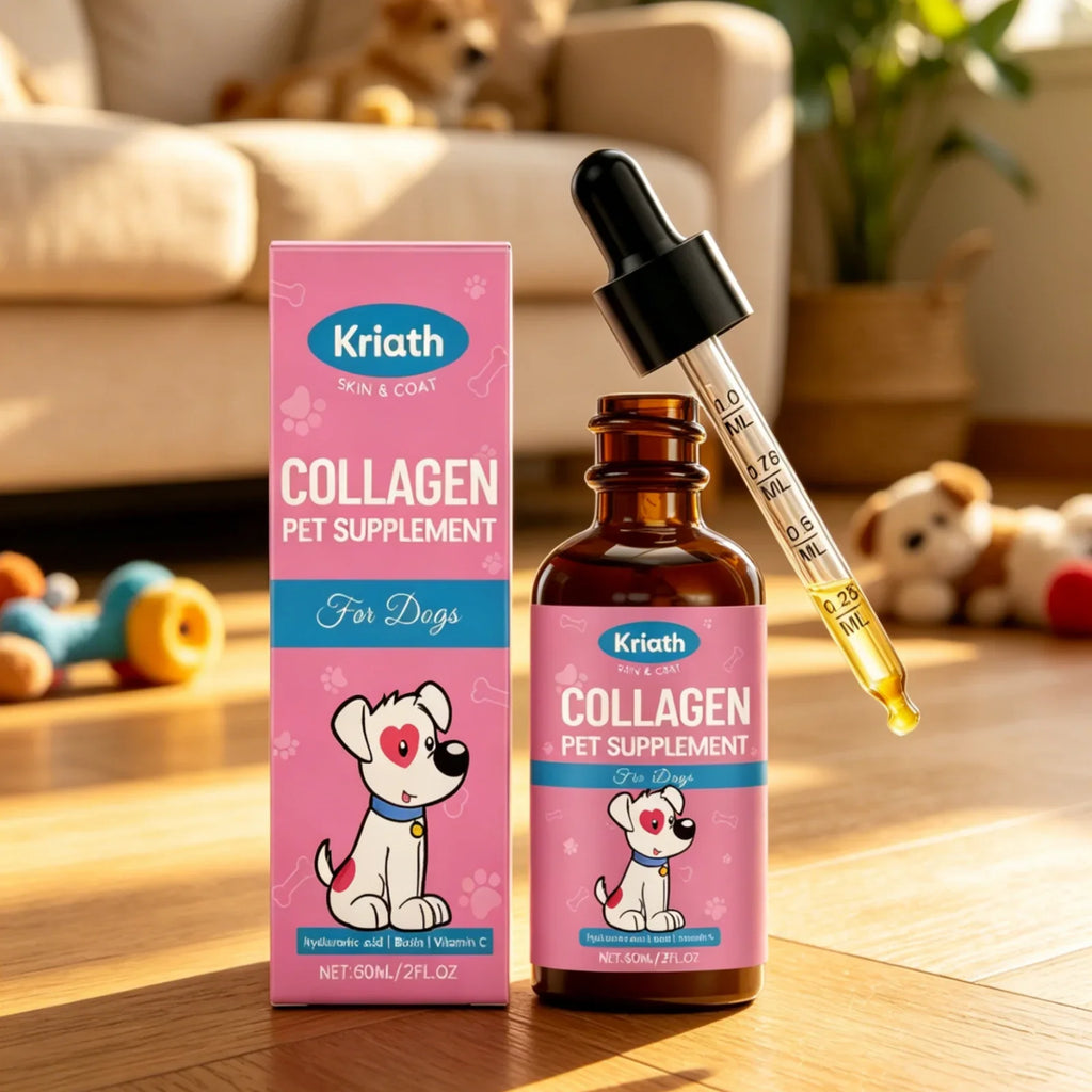 Kriath Dog Collagen Supplement Improve Dry Itchy Skin Smooth Damaged Fragile Hair Strengthen Dog Nails Canine Nutritional Drops