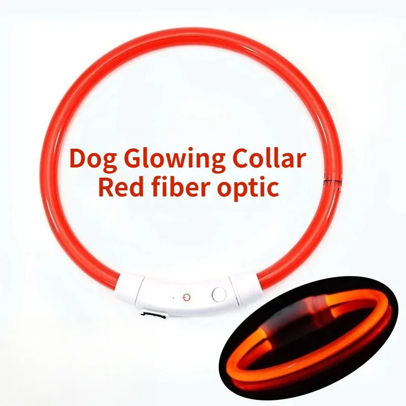 Rechargeable Fiber Optic Dog Collar Luminous Night Glow Pet Accessory Detachable Safety Collar for Enhanced Nighttime Visibi