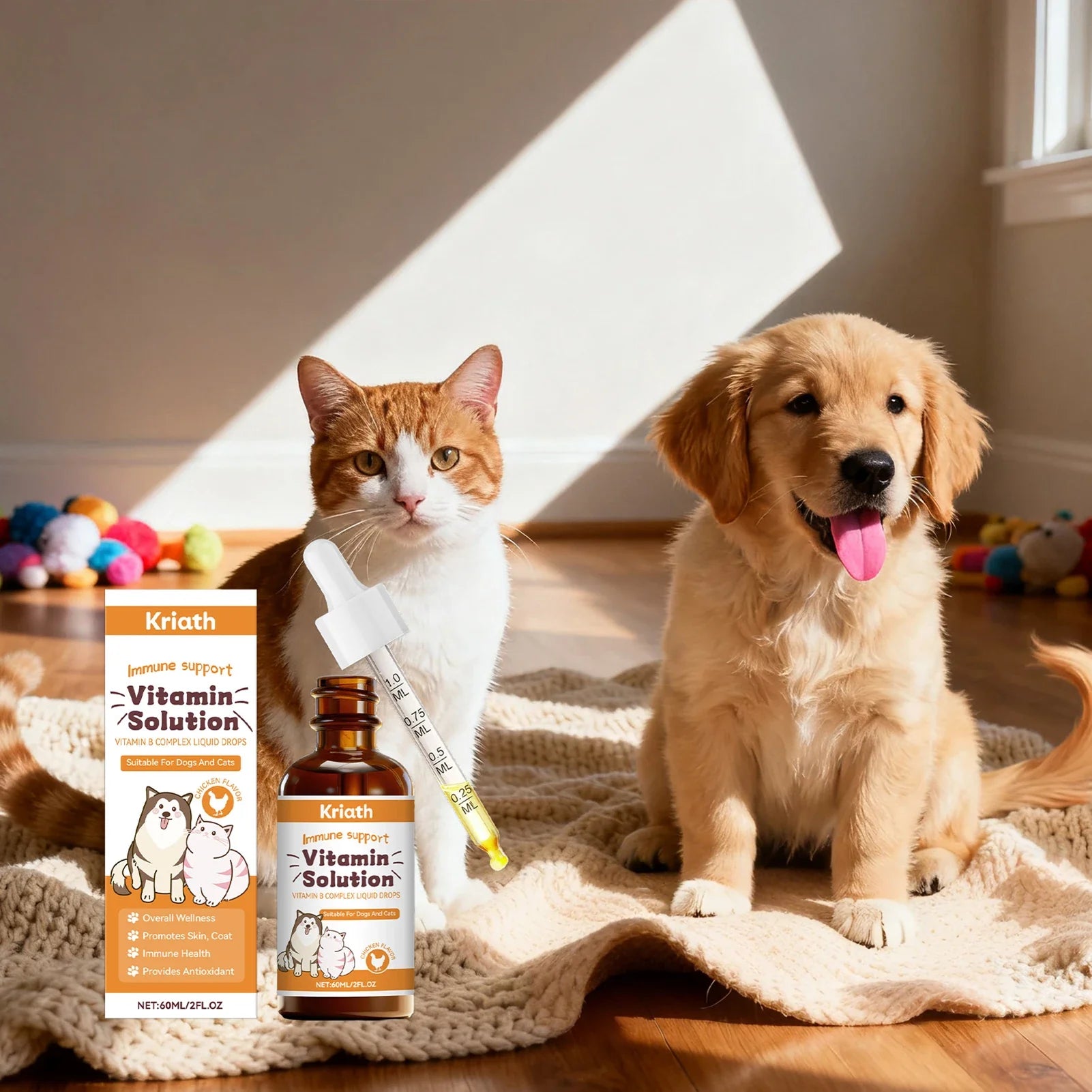 60ml Vitamins B Complex For Dogs Cats Immune Support Pet Body Care Drop Natural Grooming Drops For Pet Fur Growth & Health Skin