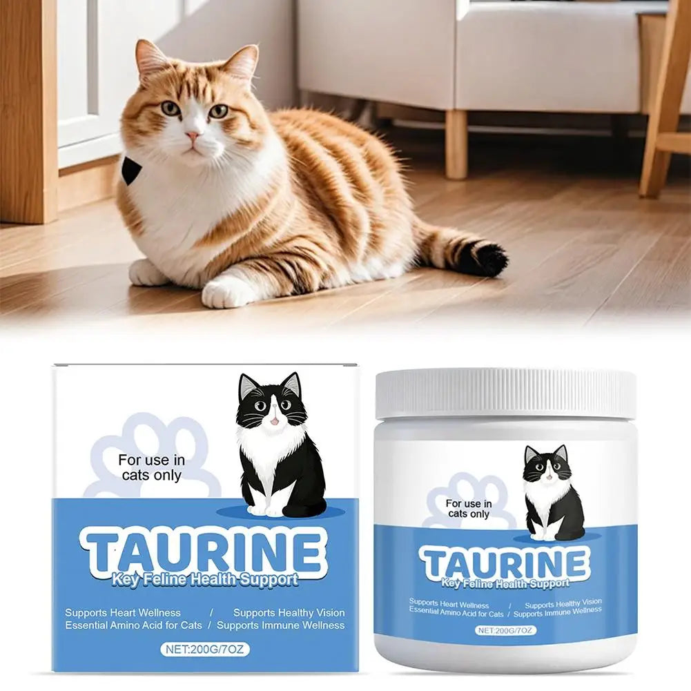 200g Cat Body Health Care Powder 99.9% Pure Taurine VE Zinc Supports Digestion & Enhancing Immunity for Pets with Sensitive Inte