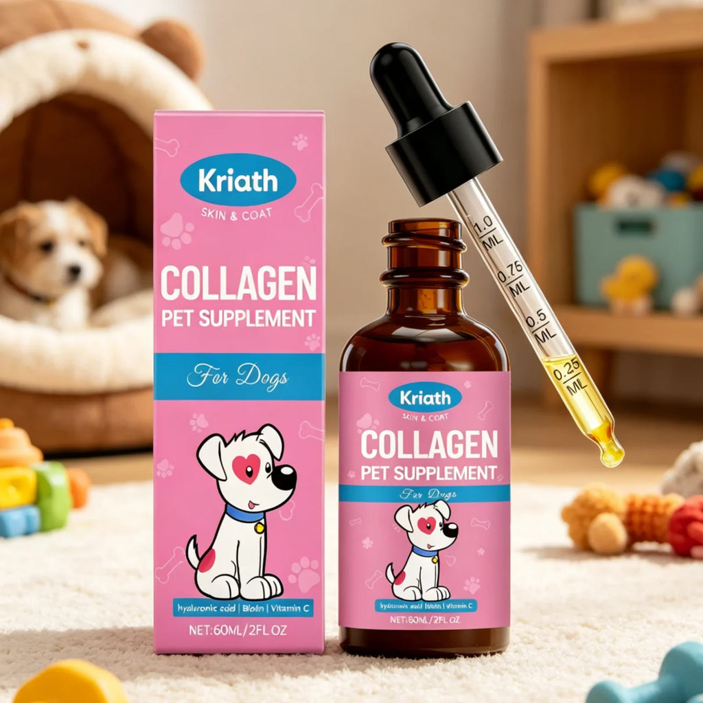 Kriath Dog Collagen Supplement Improve Dry Itchy Skin Smooth Damaged Fragile Hair Strengthen Dog Nails Canine Nutritional Drops