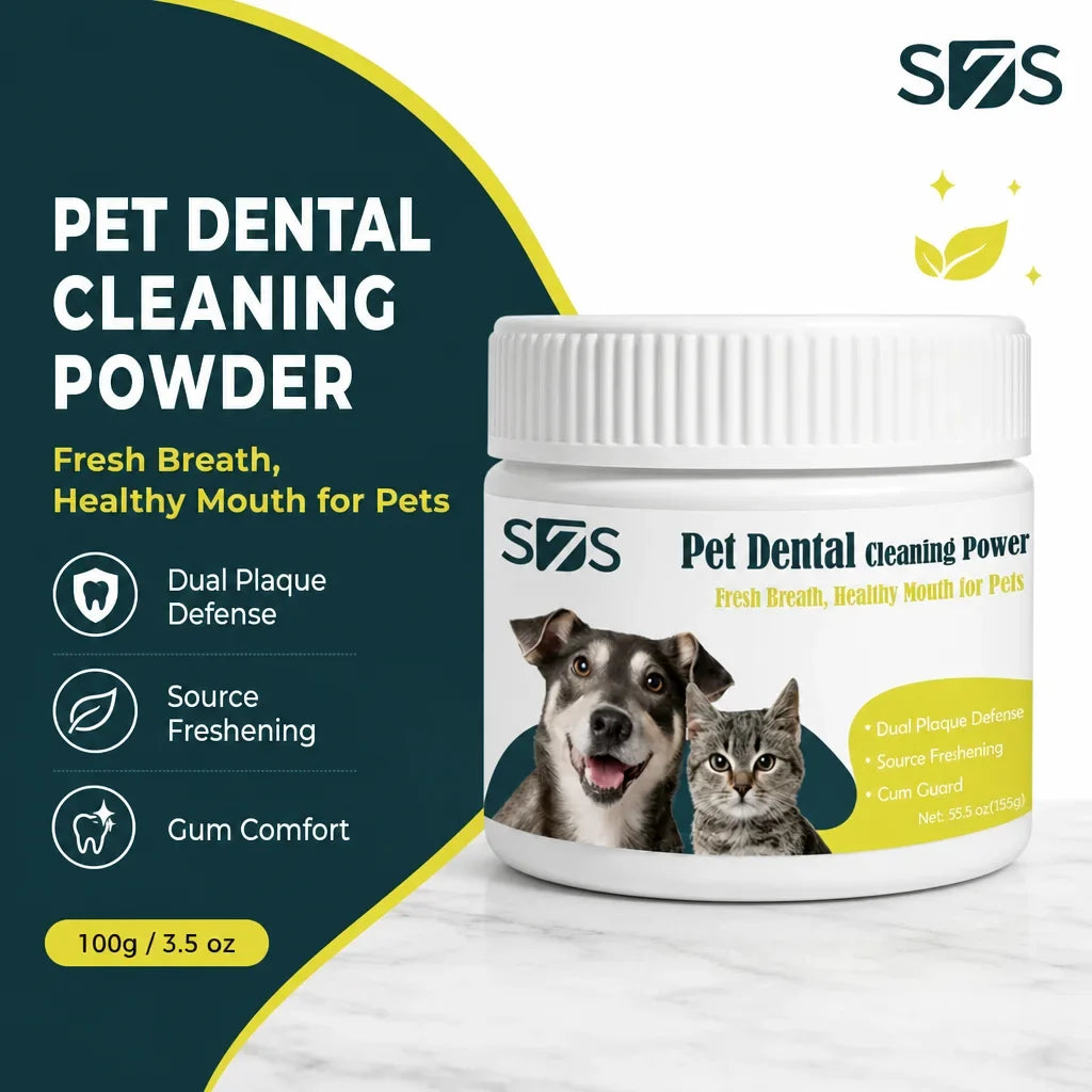 Natural Pet Dental Powder Clean Dog Teeth, Plaque Remover, Breath Treatment for Cats, Tartar Removal, Oral Care Food Supplement