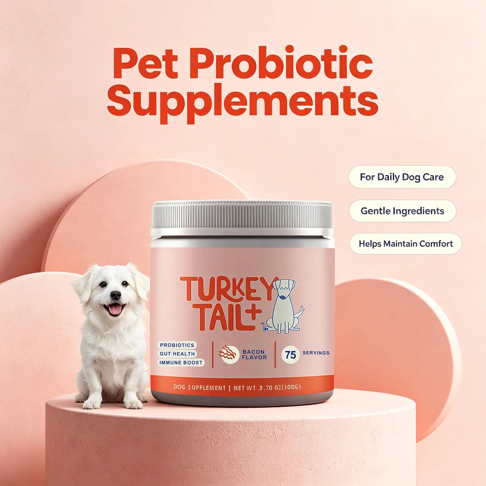 Dog Probiotic Powder Bacon Flavor Support Gut Health Immune Boost Pet Daily Dietary Supplement for Dogs Pet Health Care