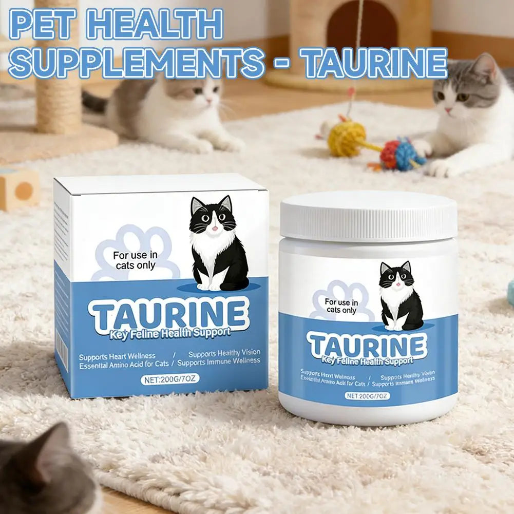 200g Cat Body Health Care Powder 99.9% Pure Taurine VE Zinc Supports Digestion & Enhancing Immunity for Pets with Sensitive Inte