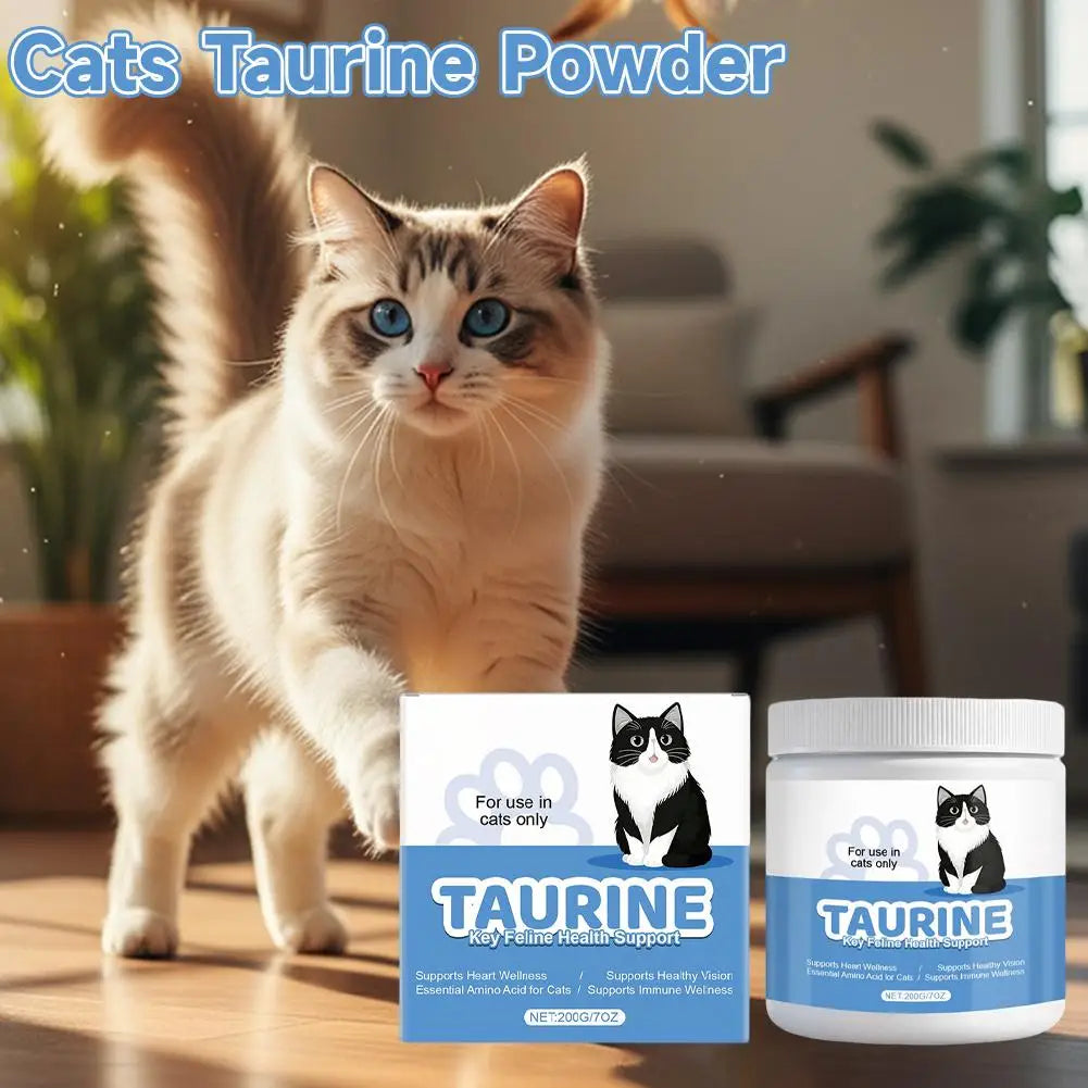 200g Cat Body Health Care Powder 99.9% Pure Taurine VE Zinc Supports Digestion & Enhancing Immunity for Pets with Sensitive Inte