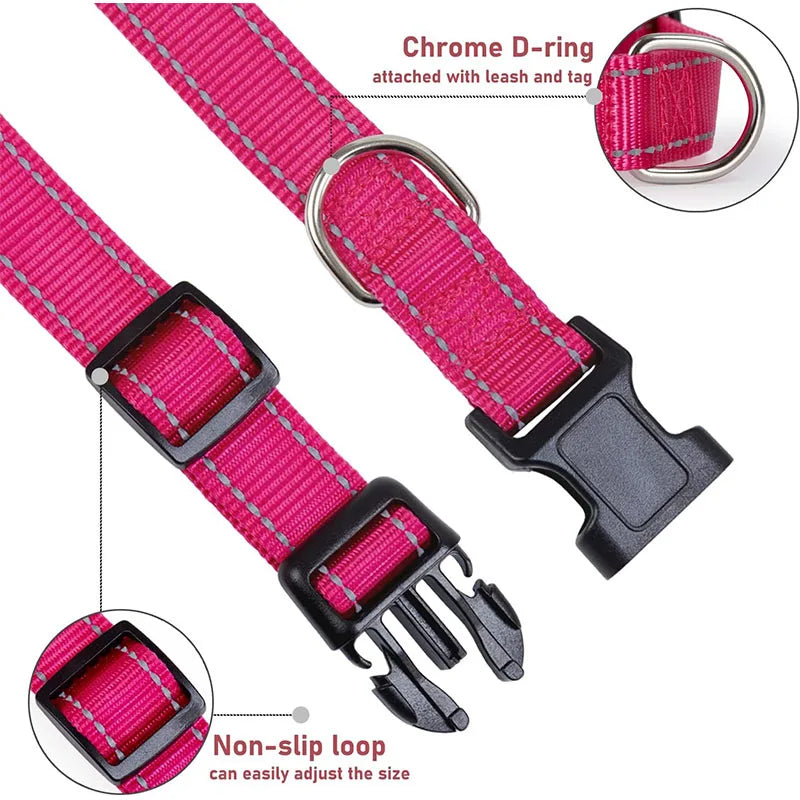 1PC Reflective Dog Collar with Buckle Adjustable Safety Nylon Collars for Small Medium Large Dogs
