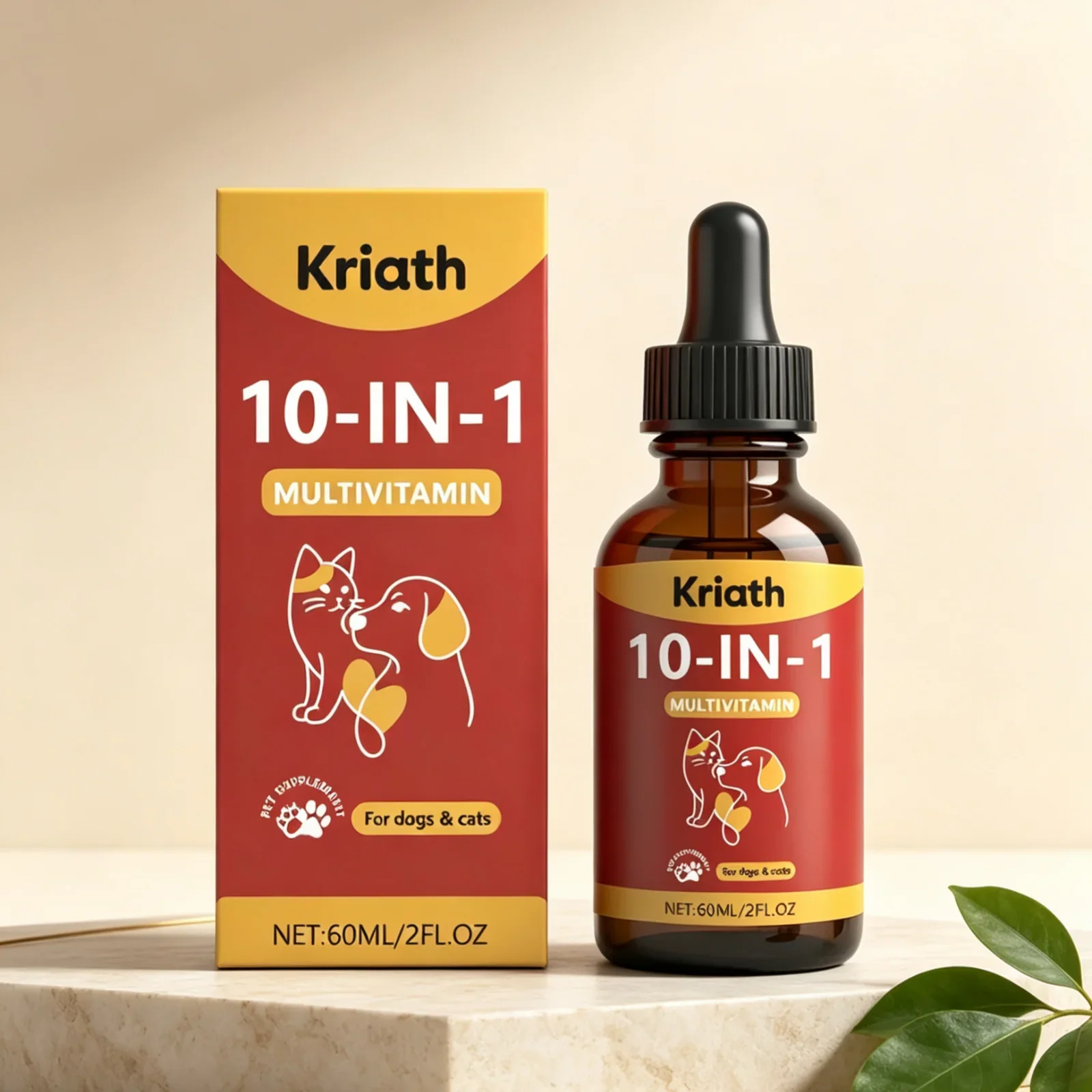 Kriath Pet Multivitamin Supplement Immune Support Improve Digestion Fix Malnutrition Daily Vitality Mild Pet Vitamin Drops 60ml