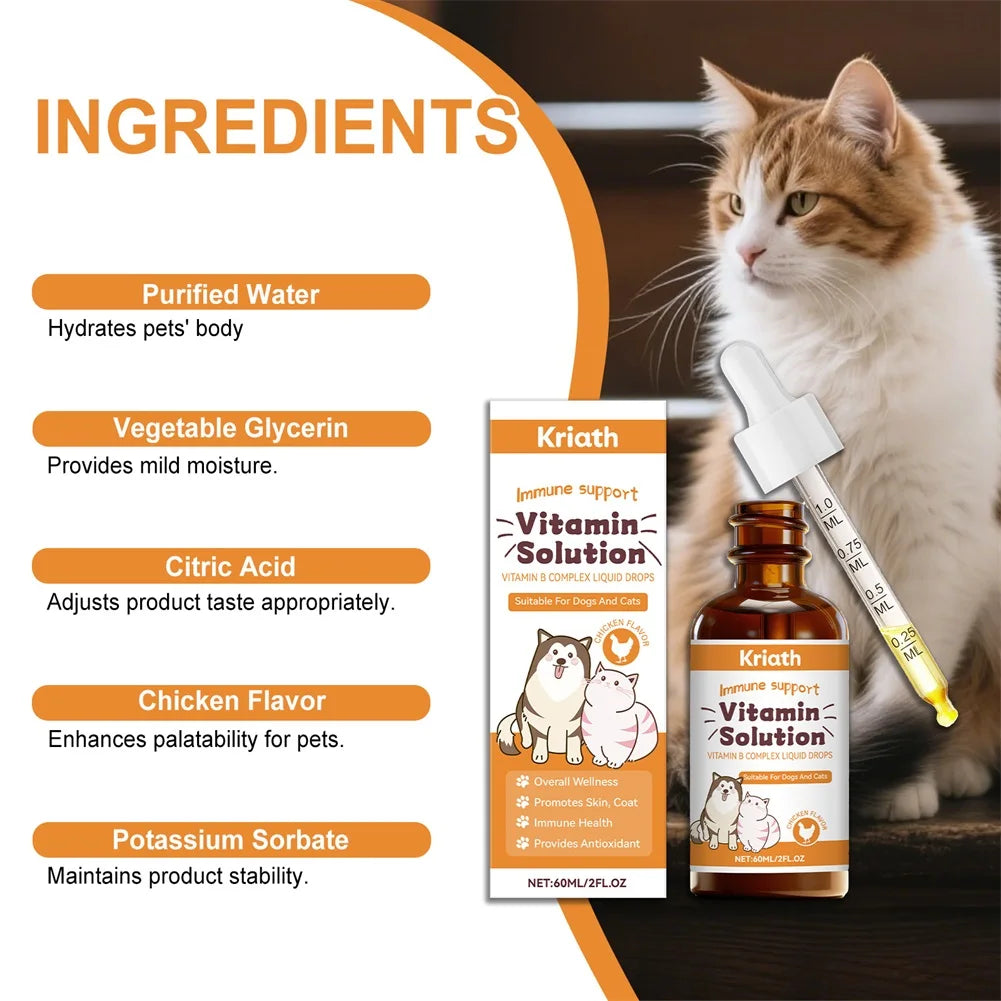 60ml Vitamins B Complex For Dogs Cats Immune Support Pet Body Care Drop Natural Grooming Drops For Pet Fur Growth & Health Skin