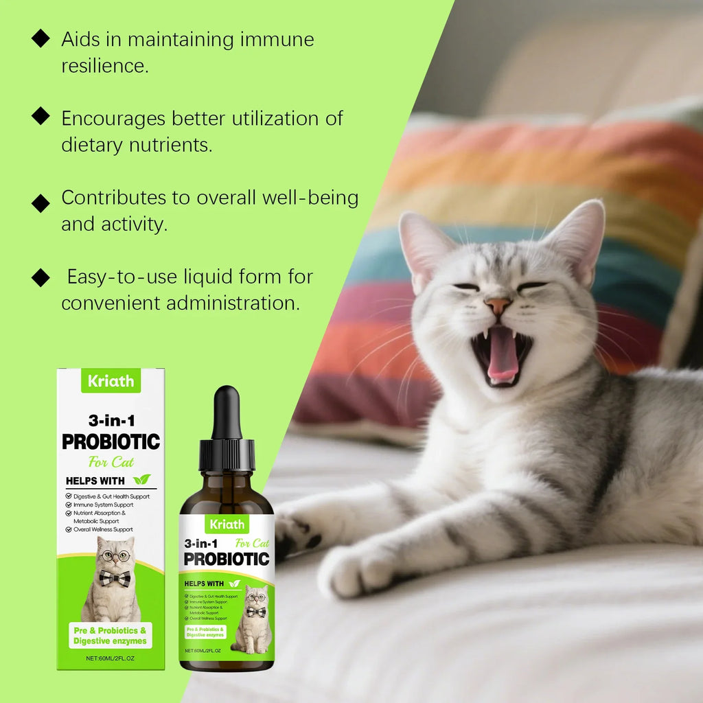 3 in 1 Cats Probiotics Drops Gut Immunity Digestive Support Beneficial Bacteria Allergy Itch Relief All Cats Multivitamin Liquid