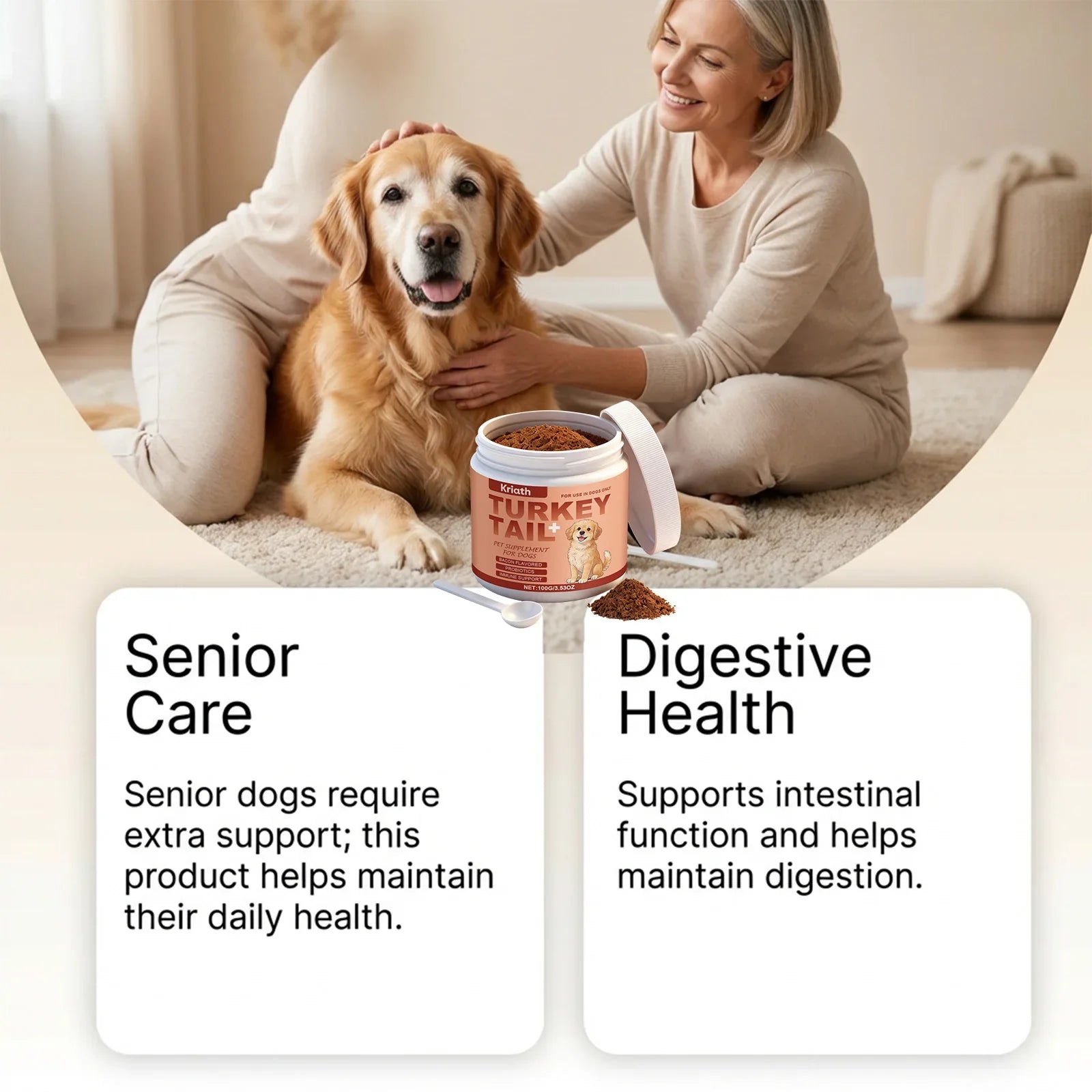 Dog Nutrition Health Supplement Powder Improve Pet Vitality Balance Intestinal Flora Skin Coat Wellness Boost Body Defense 100g